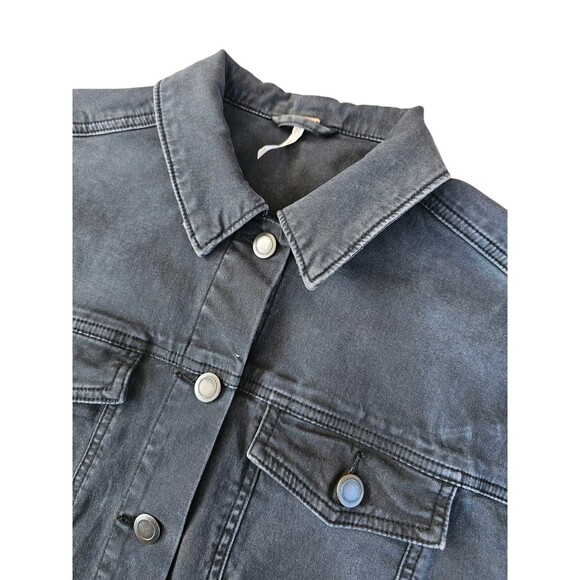 Free People Jean Jacket Washed Black Denim Trucker Size Small S Stretch - Picture 4 of 15